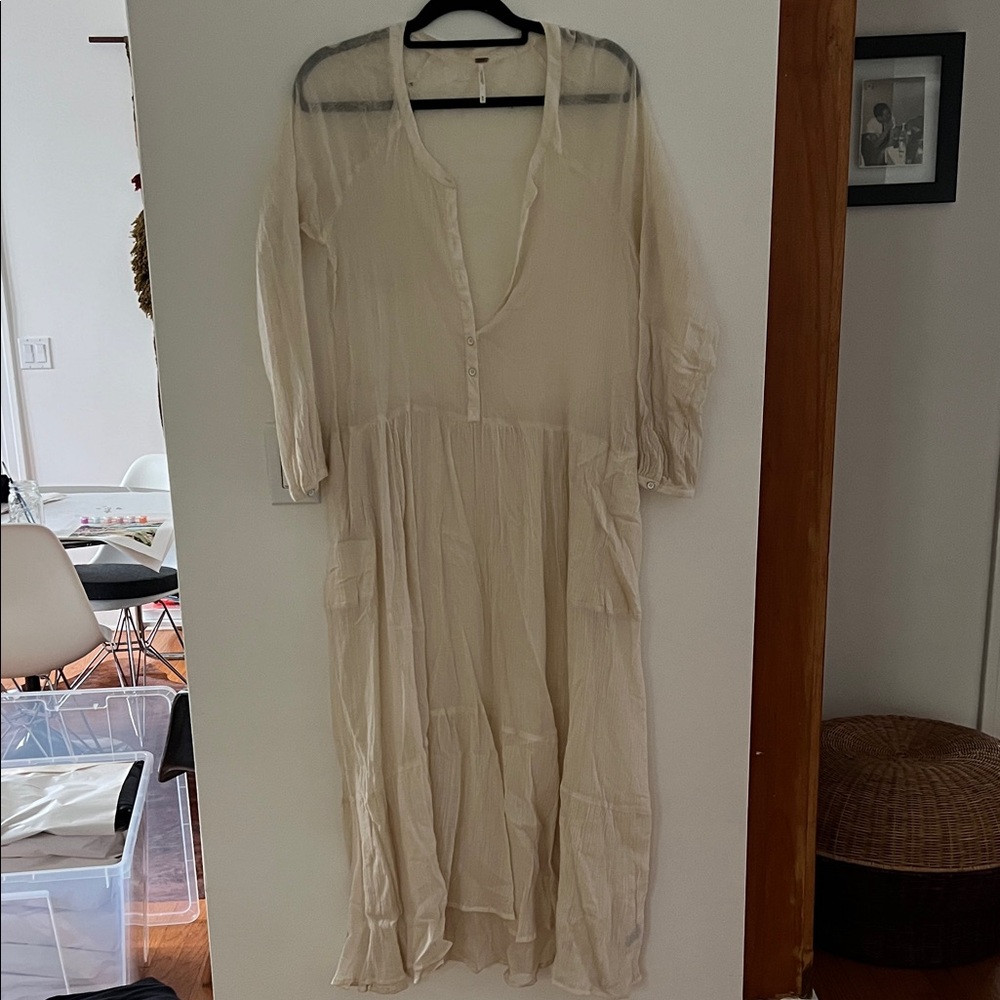 Free People Cream Button-Front Maxi Dress